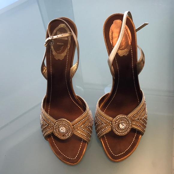 Rene Caovilla Shoes - Rene caovilla Sandals size 40 gold crystal